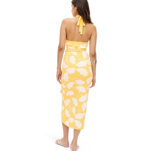 NWT - DVF TARGET - WOMEN'S HALTER TIE NECK GINKGO YELLOW SWEATERKNIT MIDI DRESS - Picture 2 of 4